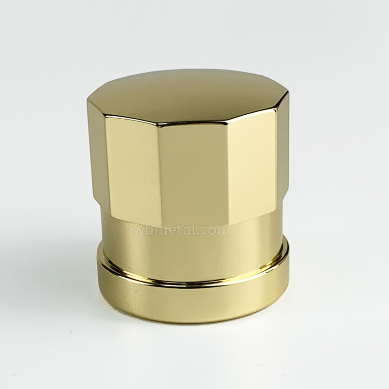 Perfume Cap with a 10-sided Shape and Electroplated in Champagne Color