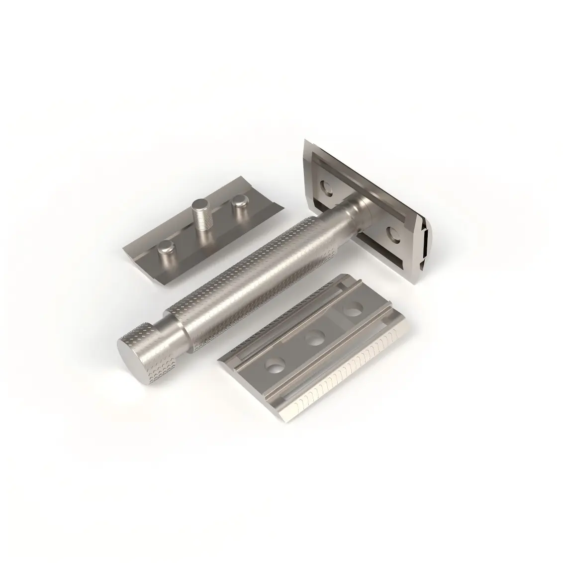 Zinc Alloy Knurled Safety Razor, 3-Piece Die-Cast OEM