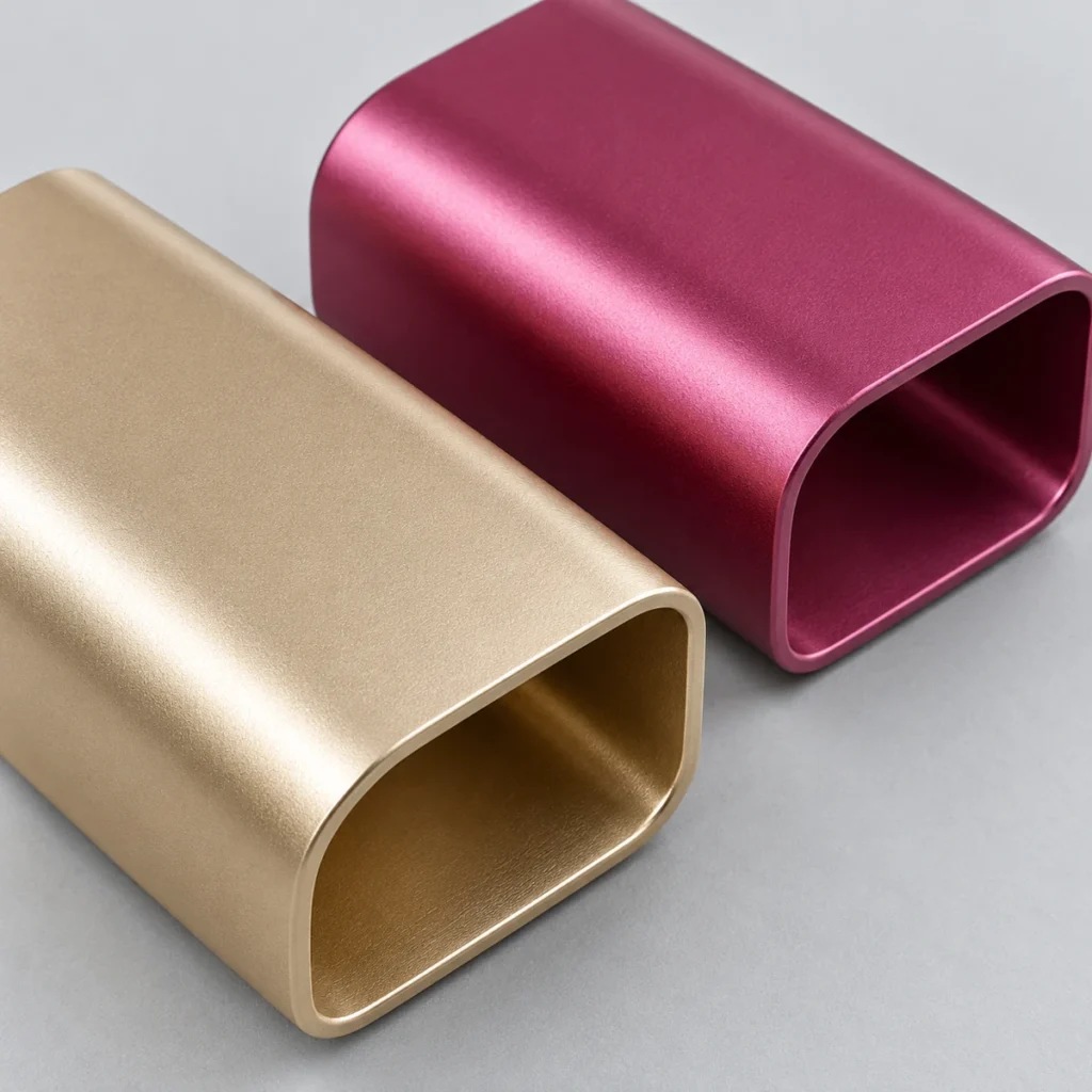 Anodized aluminum sleeves in gold and magenta metallic colors