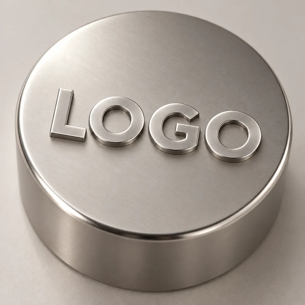 Raised silver LOGO on a satin silver perfume cap