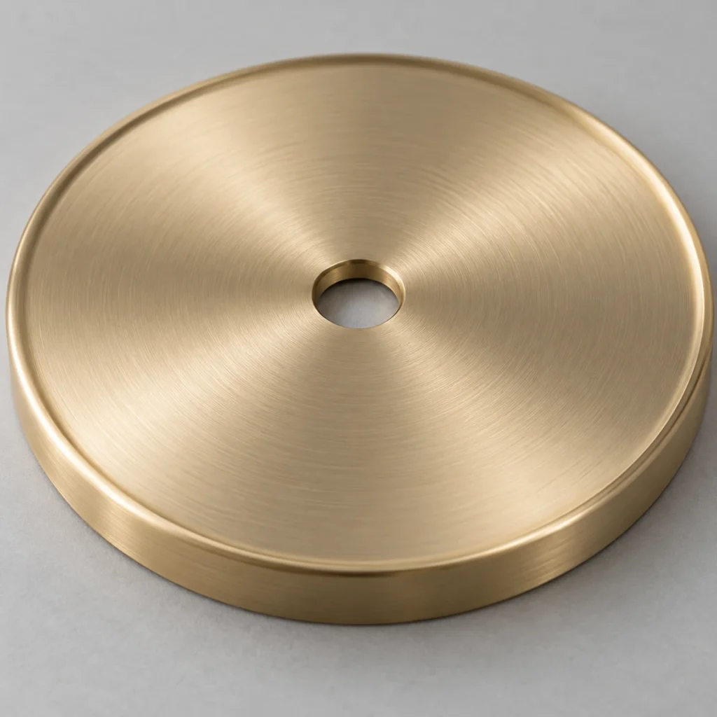 Satin-finished gold-tone metal disk with fine circular lines